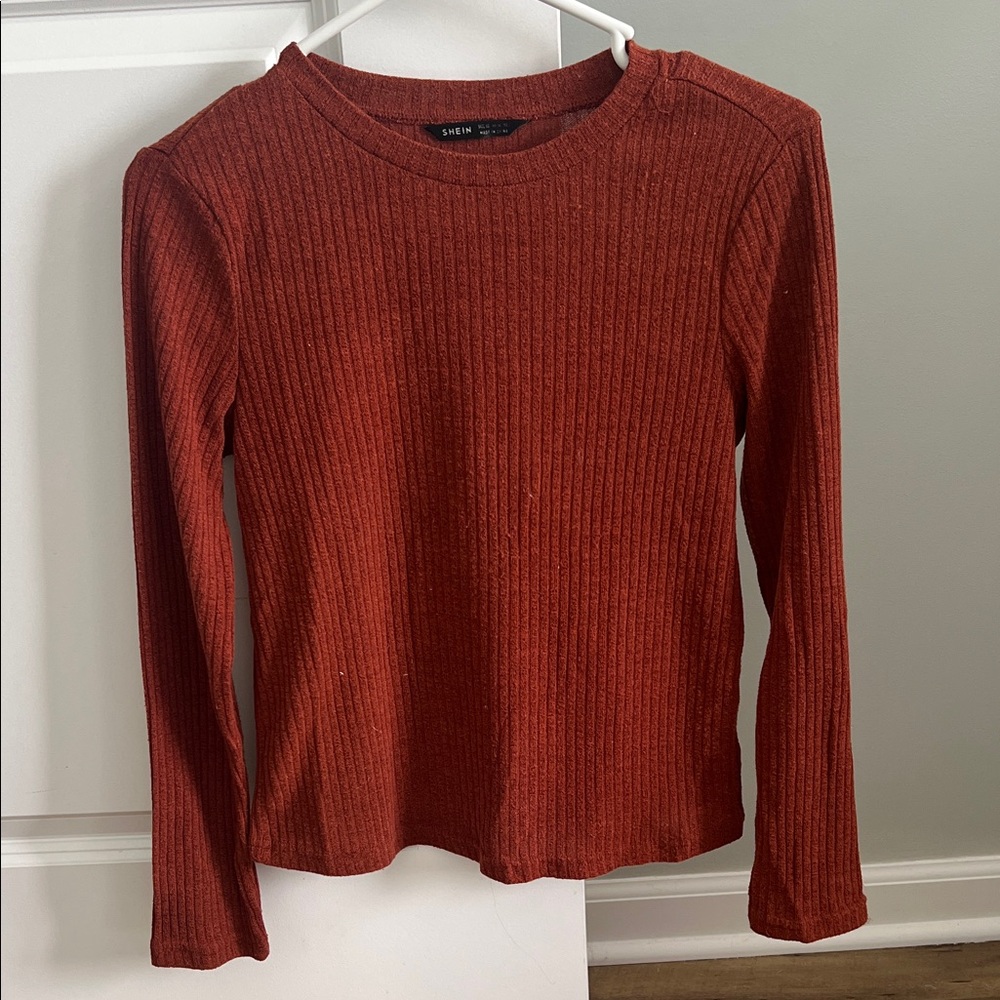 Rust Ribbed Long-Sleeve Top